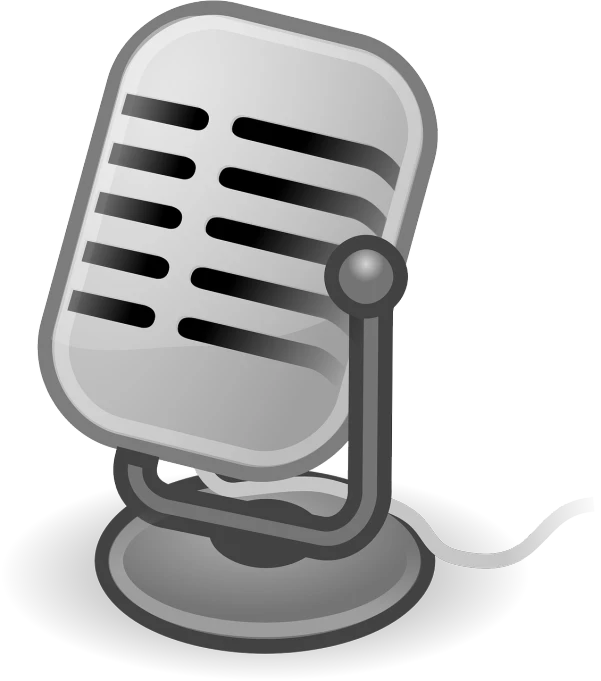 a black and white image of a microphone, a sketch, pixabay, mingei, 3 d vector, shiny silver, harry volk clip art style, no gradients