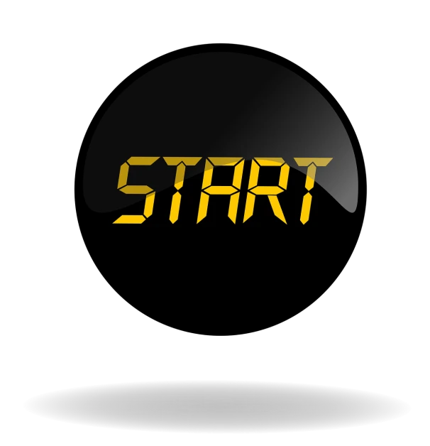 a digital clock with the word start on it, a screenshot, inspired by Otto Stark, computer art, black. yellow, dome, first-person view, action game