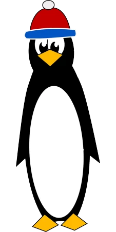 a penguin wearing a red, white, and blue hat, a cartoon, inspired by Aquirax Uno, pixabay, de stijl, black. yellow, (heart), black tie, card template