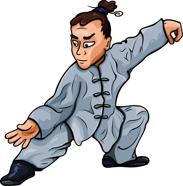 an image of a man doing a karate pose, an illustration of, inspired by Liao Chi-chun, sots art, cartoon style illustration, traditional chinese art, with a black background, little kid