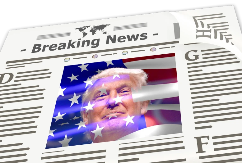 a newspaper with a picture of donald trump on it, a digital rendering, digital art, high quality photo, stars and stripes, usa-sep 20, realisitc photo