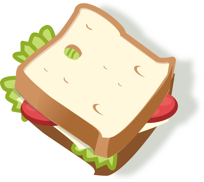 a sandwich with lettuce and tomato on it, an illustration of, inspired by Masamitsu Ōta, pixabay, brown bread with sliced salo, birdseye view, wikihow illustration