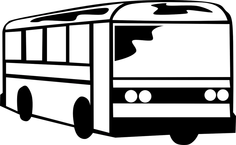 a black and white picture of a bus, lineart, by Zoltán Joó, trending on pixabay, black backround. inkscape, bus stop, logo, painted