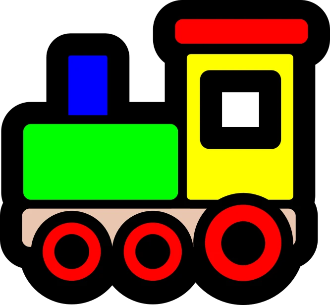 a colorful train on a black background, by Ernő Rubik, clipart icon, childrens toy, outlined!!!, solid coloured shapes