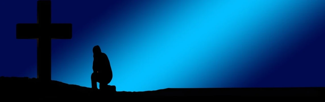 a person standing in front of a cross at night, trending on pixabay, minimalism, blue and black color scheme)), billboard image, sitting alone, lighthouse in the desert