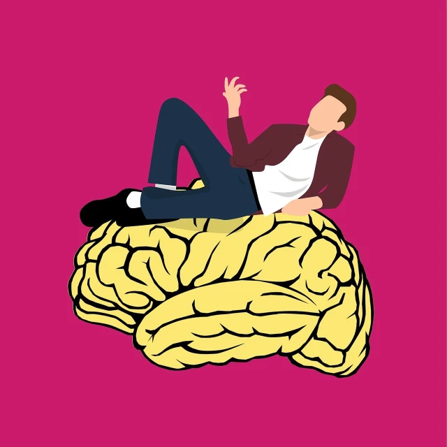 a man laying on top of a human brain, an illustration of, pop art, stylish pose, agent cooper, minimalistic illustration, pewdiepie