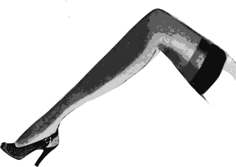 a woman's legs in stockings and high heels, a raytraced image, inspired by Lillian Bassman, pixabay, elongated arms, with a black background, prosthetic arm, fig.1