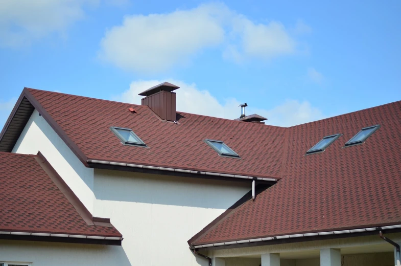 a white house with a red tiled roof, shutterstock, skylights, profile close-up view, foam, the photo shows a large