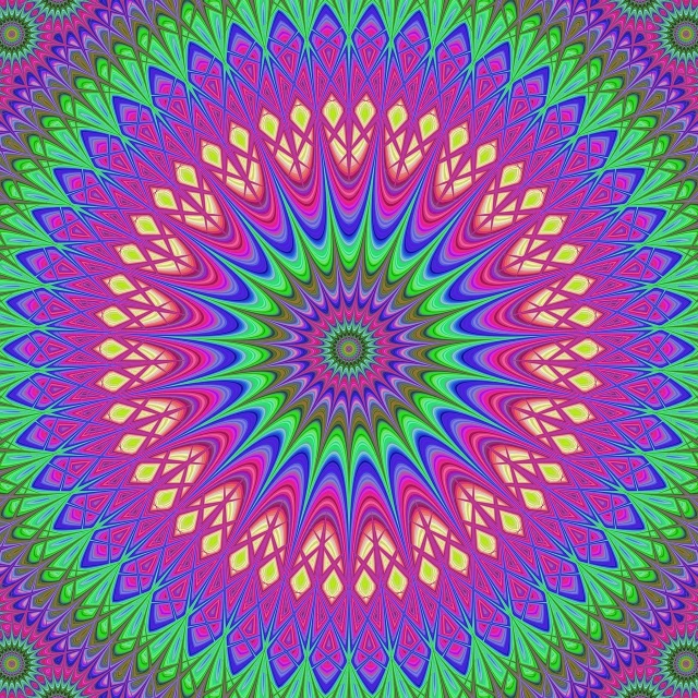 a psychedelic psychedelic psychedelic psychedelic psychedelic psychedelic psychedelic psychedelic psychedelic psychedelic psychedelic psychedelic psychedelic psychedelic psychedelic psychedelic psychedelic, a digital rendering, inspired by Victor Moscoso, mandala ornament, purple and green fire, pink and green, colorful illustration