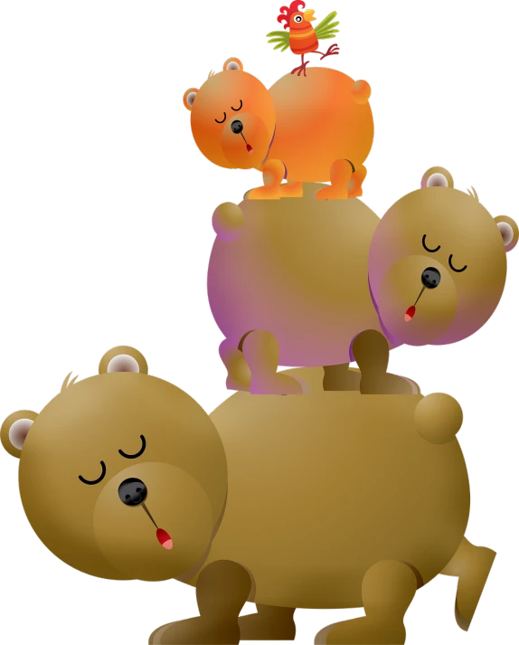 a group of teddy bears sitting on top of each other, digital art, ((((((((night)))))))) day time, bouncy belly, clip art, two exhausted