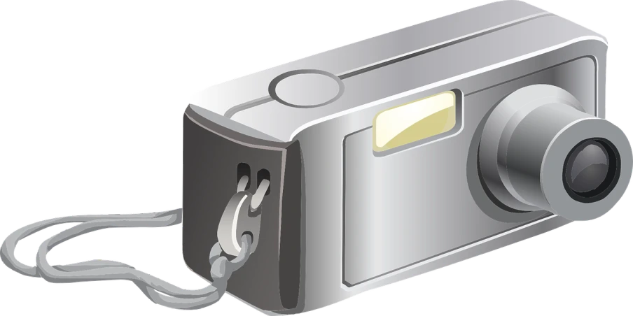 a digital camera with a cord attached to it, a digital rendering, pixabay, digital art, silver light, vector, light box, sharp detail