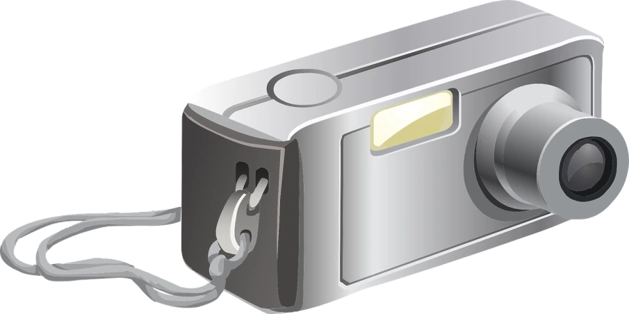 a digital camera with a cord attached to it, a digital rendering, pixabay, digital art, silver light, vector, light box, sharp detail