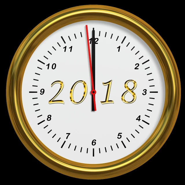 a gold clock with the year 2018 on it, a picture, happening, high res photo