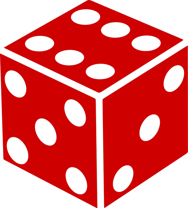 a red dice with black dots on it, inspired by Masamitsu Ōta, pixabay, digital art, on a flat color black background, avatar image, isometric art, 40 years old women