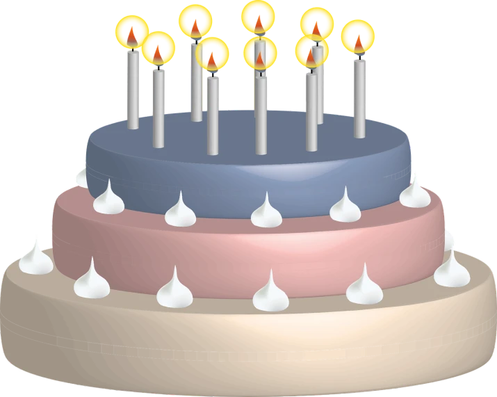 a birthday cake with candles on top of it, a digital rendering, figuration libre, clipart, profile close-up view, scott adams, multiple levels