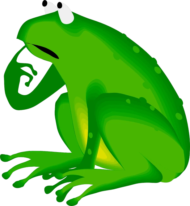 a green frog with a surprised look on its face, an illustration of, renaissance, a very sad man, wikihow illustration, side profile view, sad!