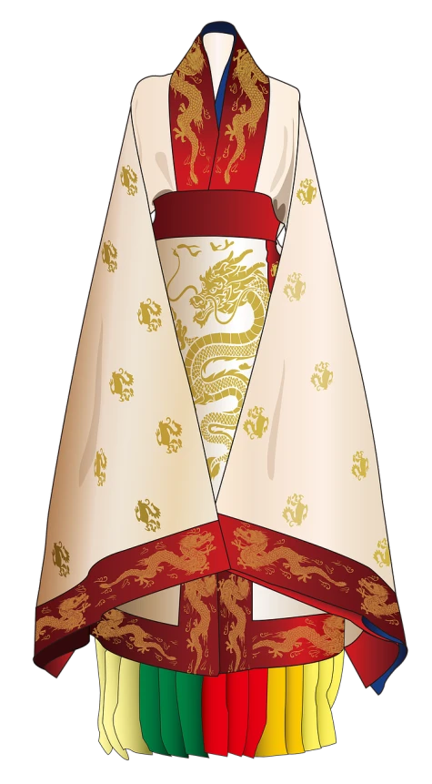 a kimono with a dragon on it, concept art, white royal dress, clean cel shaded vector art, red and gold cloth, ancient kings in white robes
