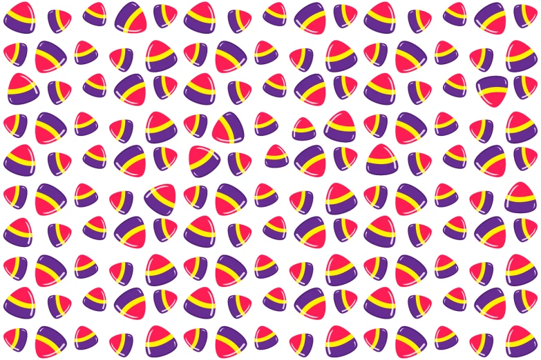 a pattern of colorful hearts on a white background, an illustration of, pop art, coneheads, trick or treat, yellow and purple color scheme, gummy candies