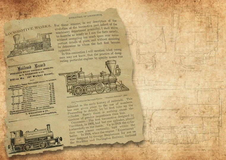 a piece of paper with a drawing of a train on it, concept art, by Wayne England, a steam wheeler from 1880s, infographic and marginalia, 3 d models, website banner