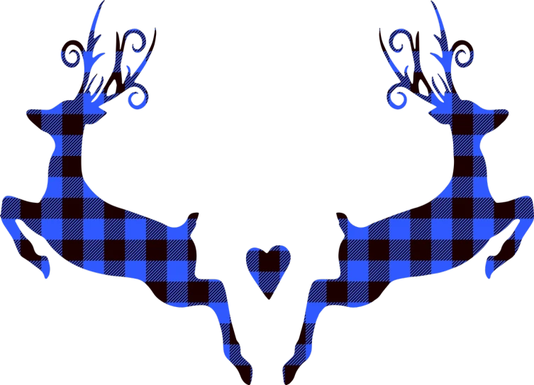 a couple of deer standing next to each other, inspired by Muirhead Bone, digital art, tartan garment, blue and black color scheme)), black backround. inkscape, thumbnail