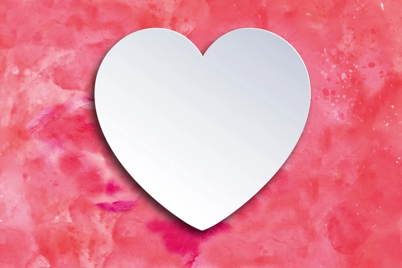 a heart shaped mirror on a pink background, a picture, art deco, watercolor background, white border and background, layered paper style, milk