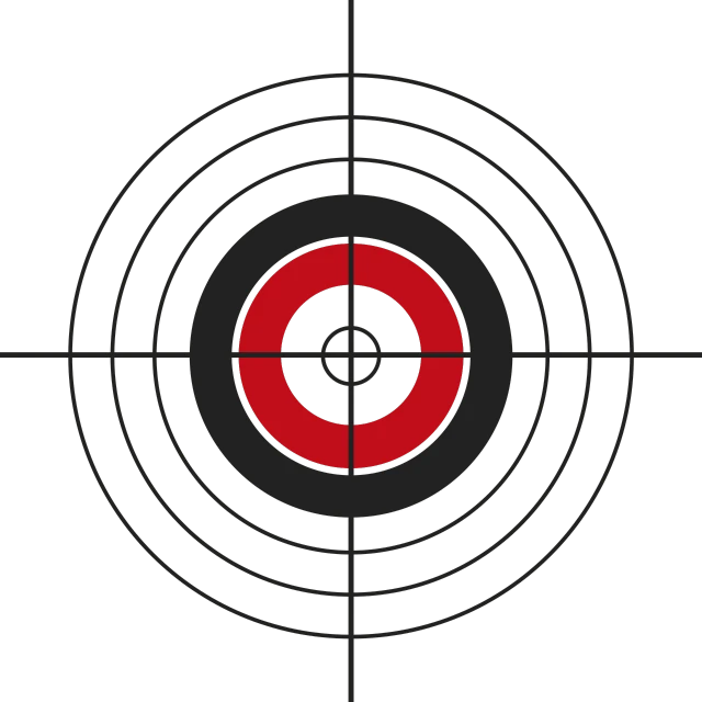 a red and black target on a black background, flickr, digital art, bird view, gun at bottom of screen, round background, panel of black