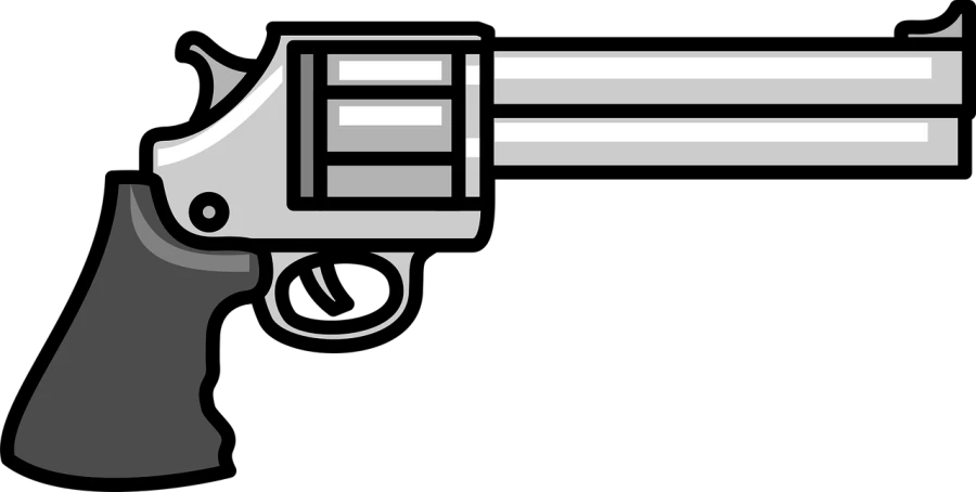 a close up of a gun on a black background, vector art, by Andrei Kolkoutine, [ red dead ], dark. no text, white outline, wide screenshot
