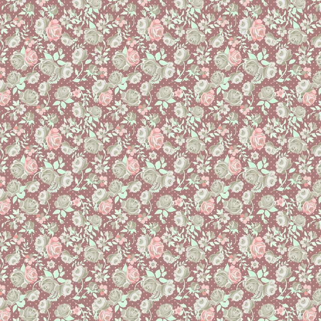 a pink and green floral pattern, a digital rendering, inspired by Annie Rose Laing, rococo, brown background, pastel roses, tesselation, 4k high res