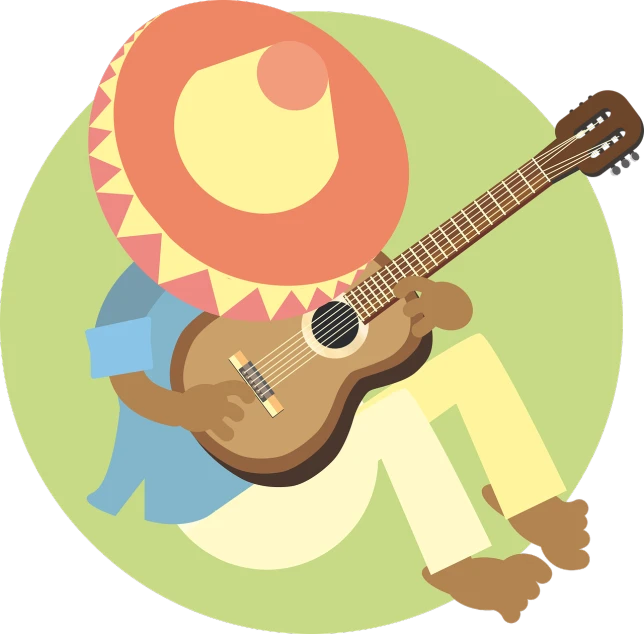 a man with a hat playing a guitar, an illustration of, inspired by Carlos Enríquez Gómez, pixabay, sunbathing. illustration, mexican warrior, avatar image, illustration:.4