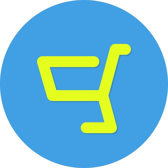 a shopping cart icon in a blue circle, a screenshot, by Robert Richenburg, pixabay, bauhaus, neon greek, avatar image, ello, very very happy!