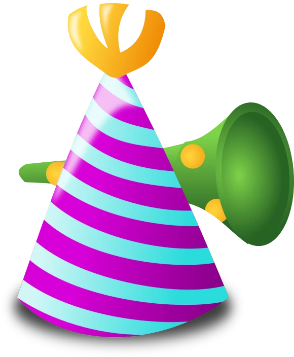 a party hat with a horn sticking out of it, an illustration of, celebrating a birthday, night!, college party, an instrument