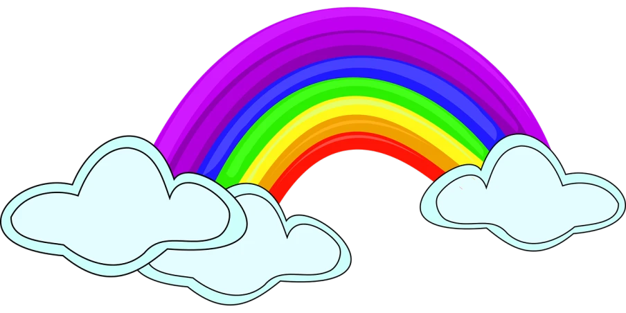 a rainbow and clouds on a black background, a cartoon, by Rhea Carmi, pixabay, ms paint drawing, full color still, :6, color”