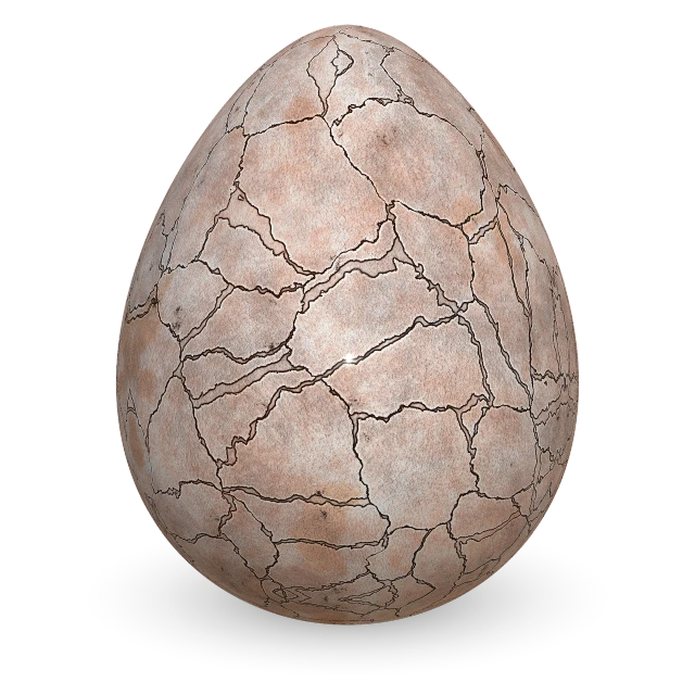 a cracked egg sitting on top of a black surface, an illustration of, by Aleksander Gierymski, featured on zbrush central, renaissance, brownish old fossil remnant, highly detailed and colored, rorsach path traced, terracotta