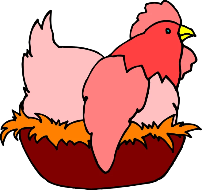 an image of a chicken in a nest, an illustration of, pixabay, pink and red color style, cut-away, resting, meaty