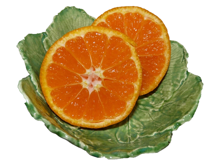 a close up of two oranges on a plate, by Susan Heidi, flickr, glazed ceramic, salad, highly detailed product photo, sliced grapefruit
