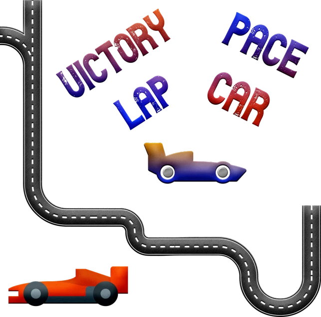 a picture of a race car and a race track, a screenshot, inspired by Hendrick Cornelisz Vroom, flickr, dada, victory lap, game icon, word, simple path traced
