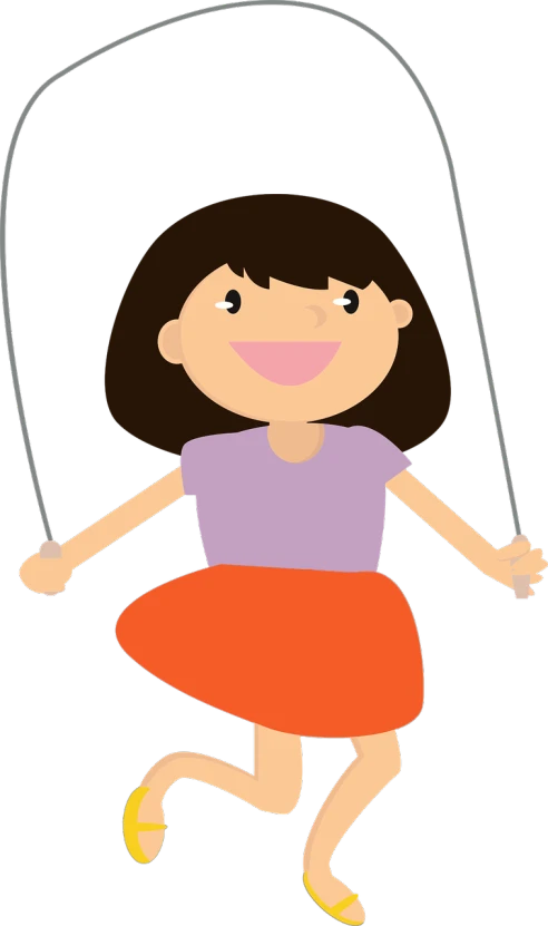 a girl jumping with a skipping rope, a cartoon, by Maria Helena Vieira da Silva, trending on pixabay, mingei, on a black background, hanging rope, playground, lineless