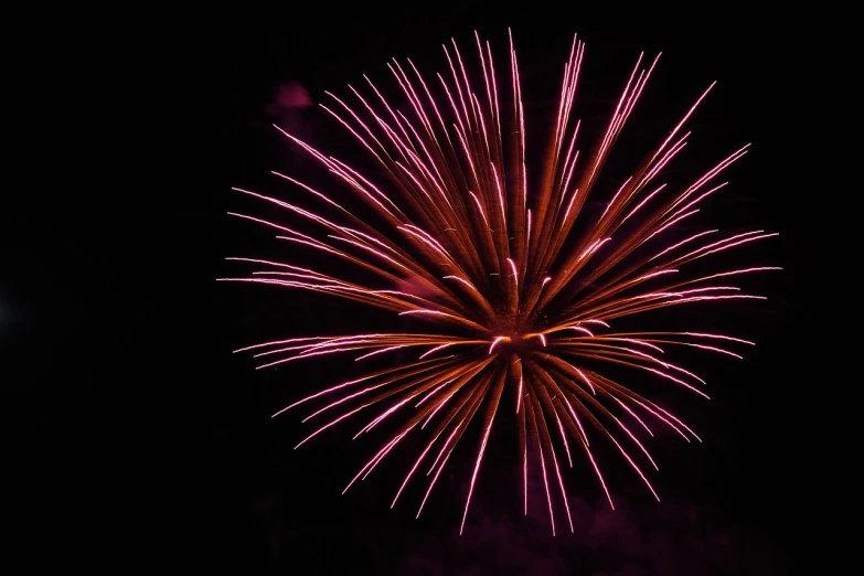 a firework in the night sky with a full moon in the background, a portrait, vibrant pink, community celebration, large explosions, kodak photo