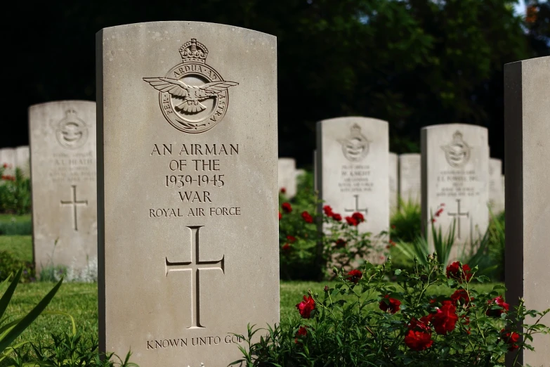 a couple of headstones sitting on top of a grass covered field, a portrait, raf grassetti, side profile shot, afp, roman