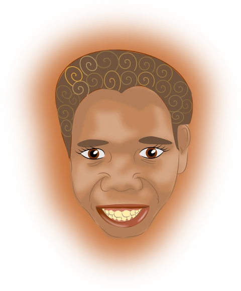 a man with a big smile on his face, vector art, inspired by Candido Bido, african woman, digital art but photo, oval face, the background is on fire