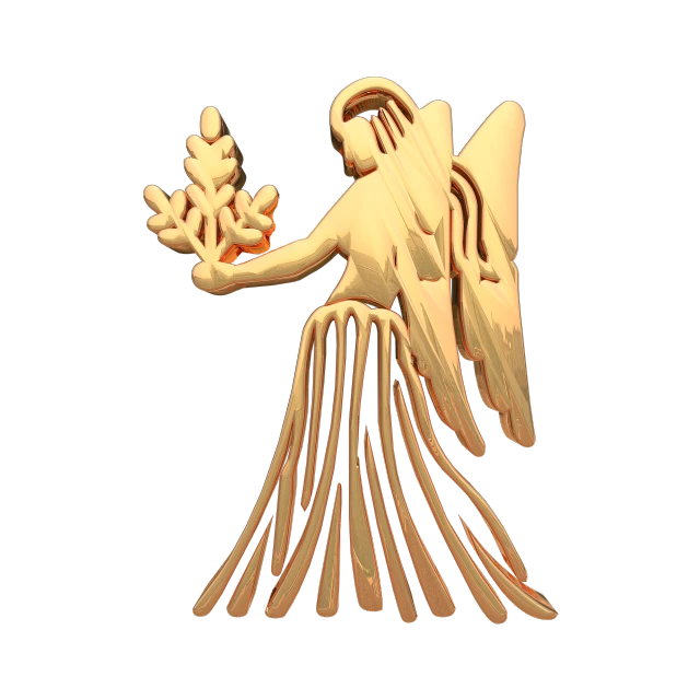 a statue of an angel holding a flower, an art deco sculpture, zbrush central, 14k gold wire, on a flat color black background, miniature product photo, 3 4 5 3 1