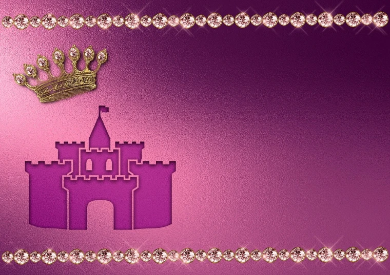 a purple castle with a crown on top of it, by Rhea Carmi, trending on pixabay, digital art, pink diamonds, card template, ; wide shot, treasure background