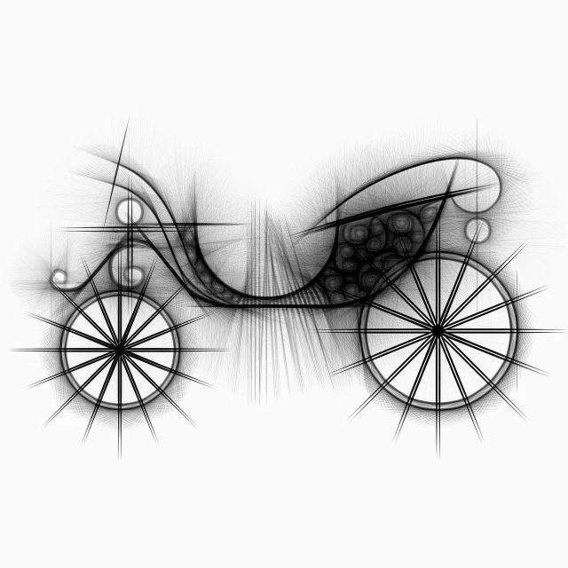 a black and white drawing of an old fashioned car, a stipple, by Zlatyu Boyadzhiev, pixabay contest winner, generative art, rides a bike, wedding, abstract digital art, carriage