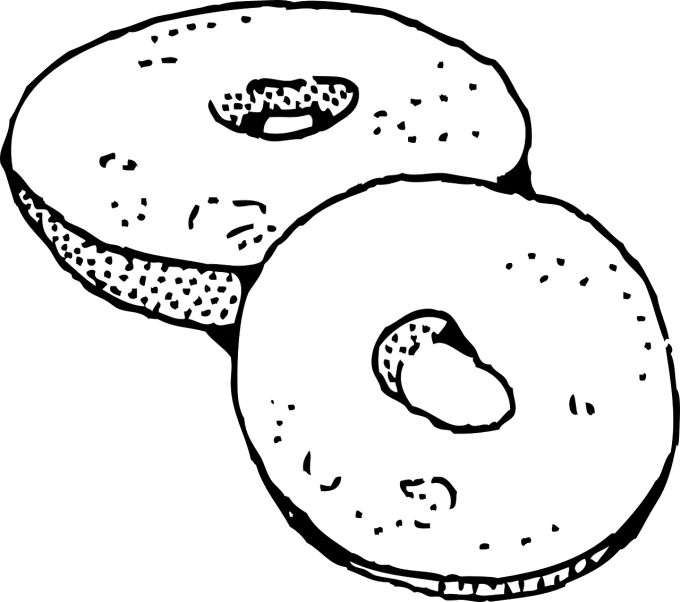 a black and white drawing of a donut with a smiley face, an ink drawing, inspired by Wang Duo, computer art, beans, color and contrast corrected, high contrast of light and dark, bagels