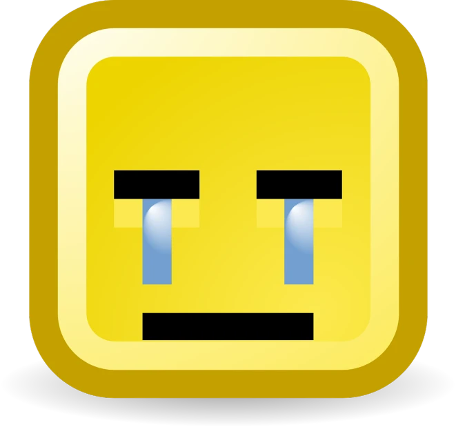 a yellow square with a sad face on it, vector art, mingei, crying big blue tears, face photo