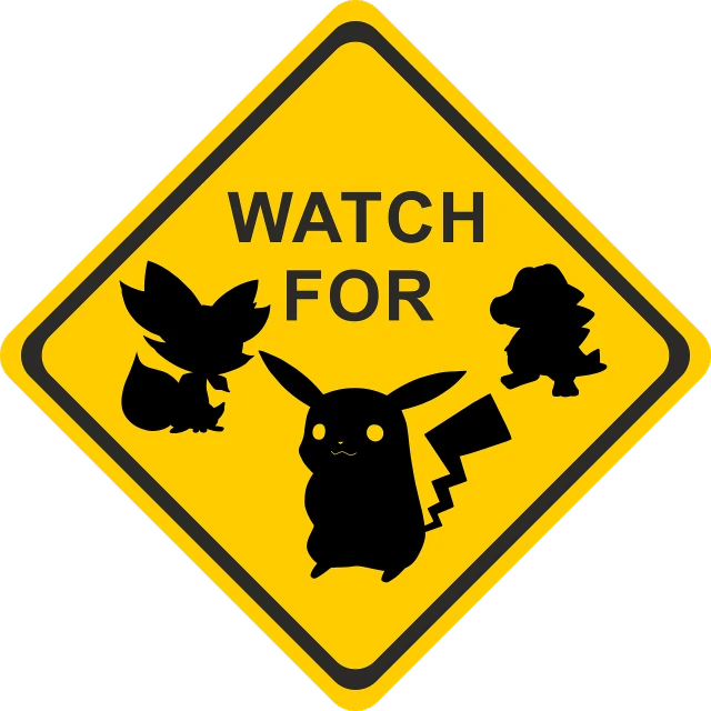 a yellow sign that says watch for pikachu, a cartoon, reddit, [[fantasy]], watch photo, they are watching, menacing!!!