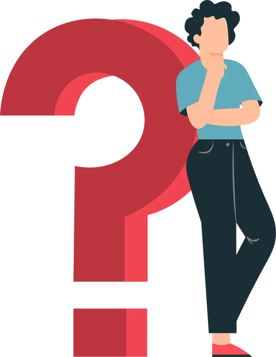 a woman standing in front of a question mark, concept art, pixabay, young man with short, background image, inspect in inventory image, black and red only