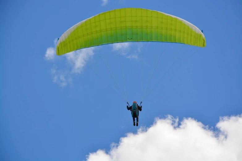 a person that is in the air with a parachute, by Jan Rustem, shutterstock, green and blue color scheme, usa-sep 20, ornithopter, mundy