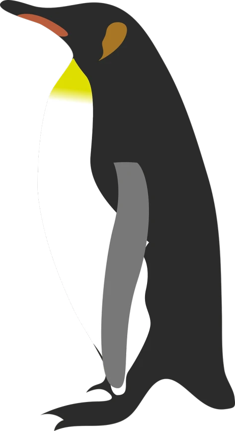 a black and white penguin with a yellow beak, a cartoon, inspired by Sugimura Jihei, pixabay, beautiful female body silhouette, flashlight on, bend over posture, laser wip