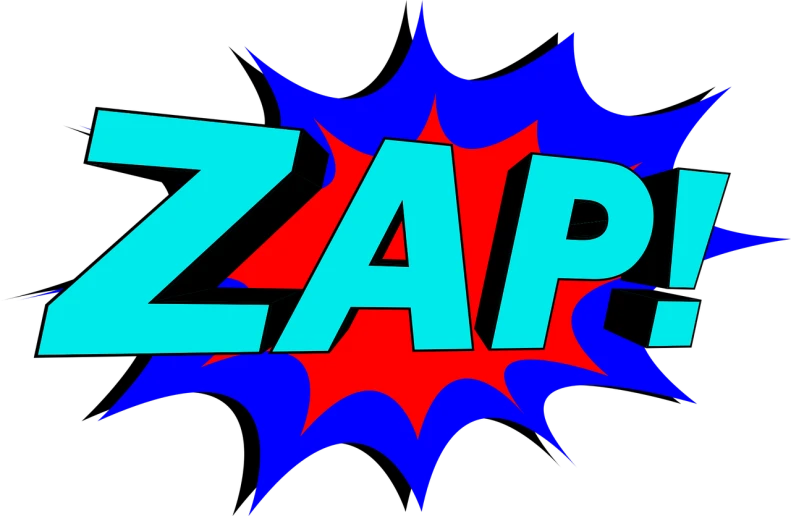 a blue and red zap logo on a black background, inspired by Zahari Zograf, comic book thick outline, closeup!!!!!!, afp, fanpop
